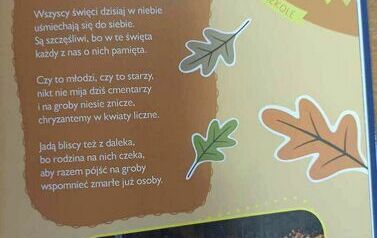 Ilustracja z książki z wierszem pt. "Dzień Wszystkich Świętych".