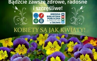 Plakat z życzeniami dla kobiet z kwiatową  grafiką i zielonym tłem.