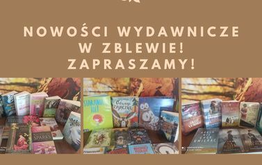 Grafika o brązowym tle w kt&oacute;rej umieszczone są zdjęcia nowych książek.