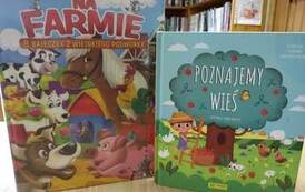 Dwie książki postawione pionowo o tytułach: Na Farmie i Poznajemy wieś.