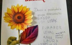 Podziękowanie na kartce zrobione przez dzieci za ciekawą lekcję biblioteczną. 