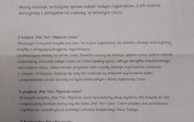 Informacja pisemna o podarowaniu książek do biblioteki i podziękowanie za zgłoszeniu do projektu.