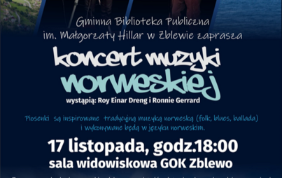 Biblioteka zaprasza na koncert muzyki norweskiej 17 listopada o godz. 18 w GOK