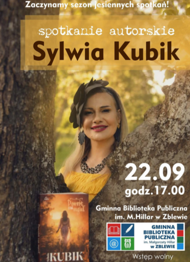 Spotkanie autorskie z Sylwią Kubik 22 września o godz. 17.00 w bibliotece w Zblewie