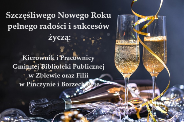 Życzenia noworoczne na&nbsp;grafice z&nbsp;kieliszkami szampana