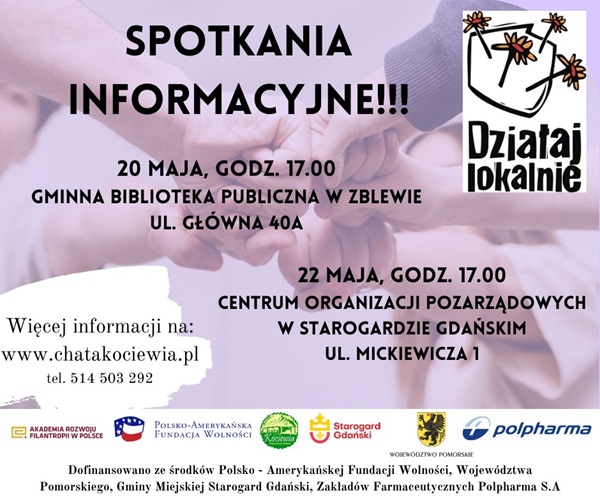 Spotkania informacyjne w Bibliotece w Zblewie 20 maja o godz. 17 i 22 maja w Centrum Organizacji Pozarządowych w Starogardzie Gd. o godz. 17.00