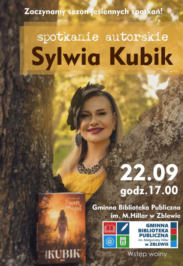 Spotkanie autorskie z&nbsp;Sylwią Kubik 22 września o&nbsp;godz. 17.00 w&nbsp;bibliotece w&nbsp;Zblewie