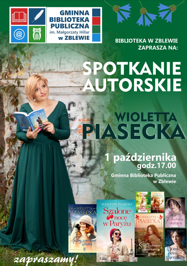 Spotkanie autorskie z&nbsp;Wiolettą Piasecką w&nbsp;bibliotece w&nbsp;Zblewie 1 października 2024 r. o&nbsp;godz. 17.00