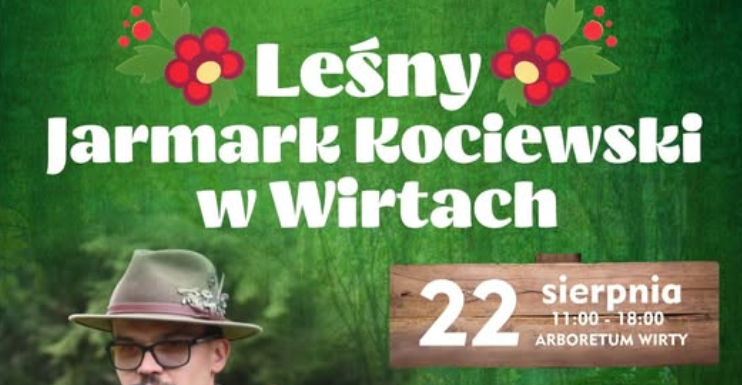 Jarmark Kociewski w&nbsp;Wirtach 22 sierpnia 2026 r. Leśne tło z&nbsp;leśnikiem na&nbsp;kt&oacute;rym siedzi ptak