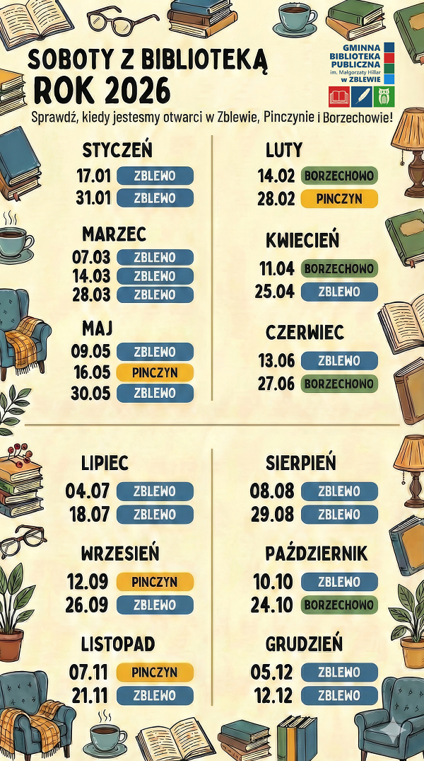 Grafik pracujących sob&oacute;t w&nbsp;naszych bibliotekach