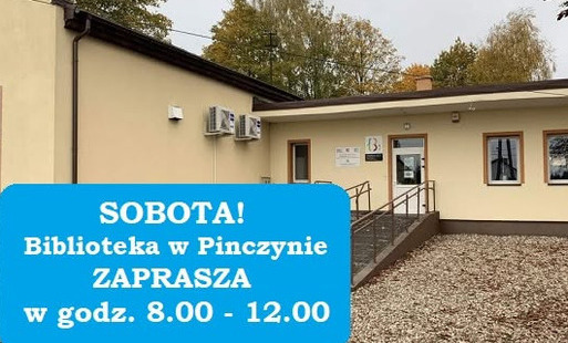 Informacja o czynnej bibliotece w sobotę w Pinczynie w godz. 8.00 - 12.00